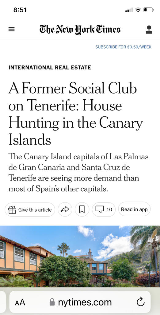 The New York Times ask our CEO for an interview and features one of our villas in their Sunday edition